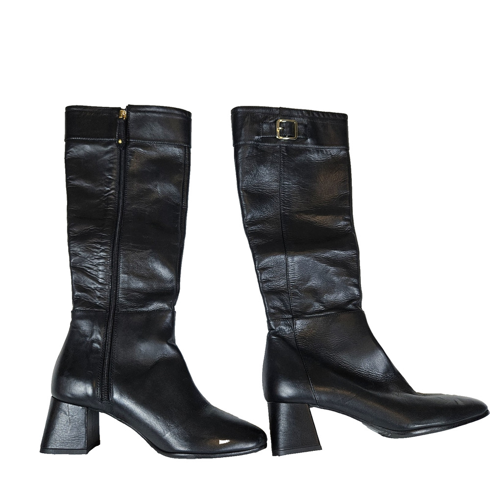 Bruglia x Davos Gomma Italian Leather Boots Womens 37 US 6.5 Black Designer Tall